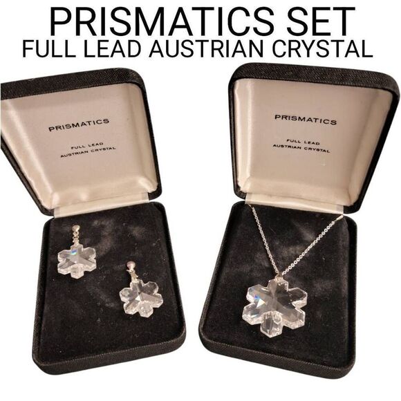Vintage Jewelry - Vintage Austrian Crystal Sterling Silver Snowflake Daisy Flower Necklace Set